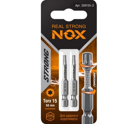 Бита torsion E6,3 Tx15-50, 2 шт карта STRONG